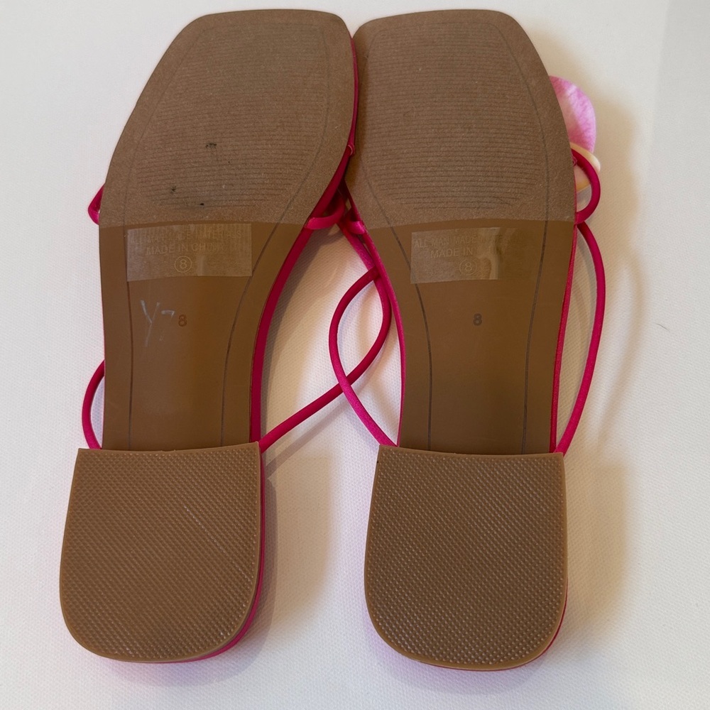 Lulus Pink Satin Orchid Sandals Size 8 Strappy Floral Slide - Picture 6 of 6